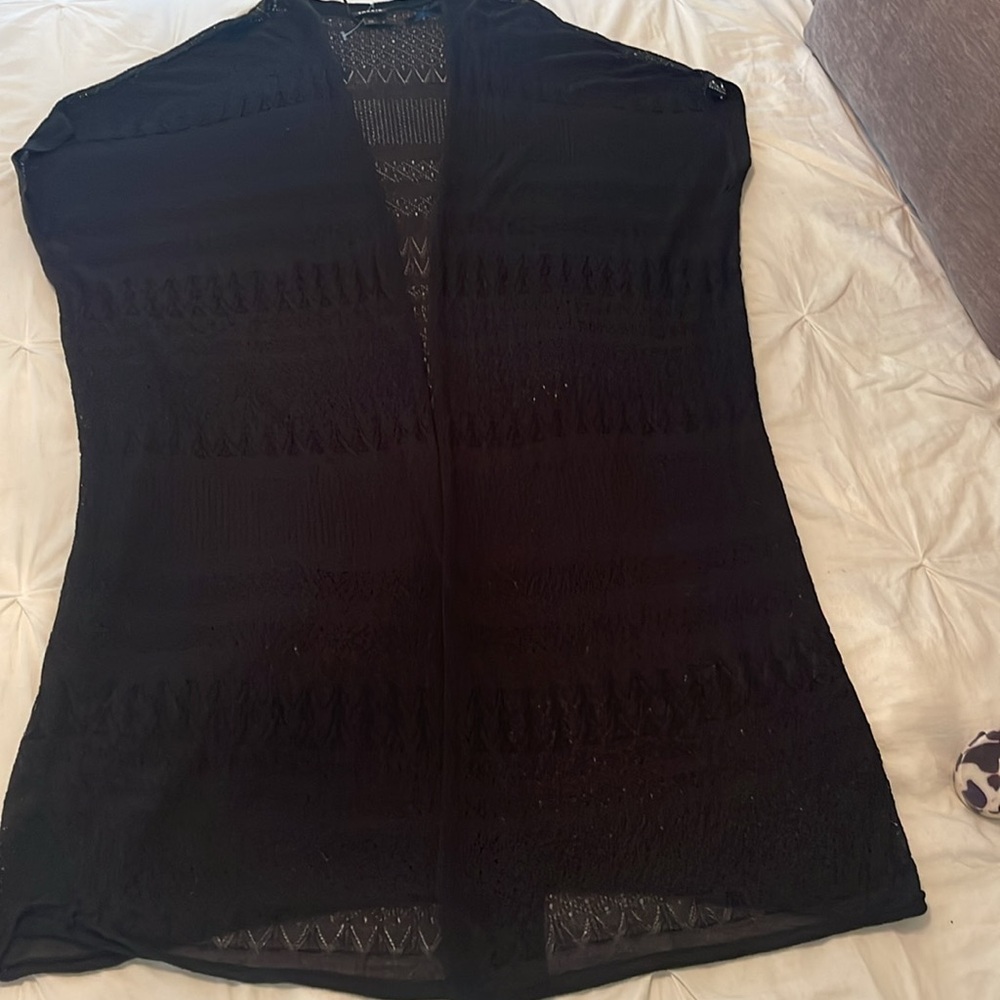Women’s Torrid Black pointelle open knit short sleeve long kaftan cardigan size…